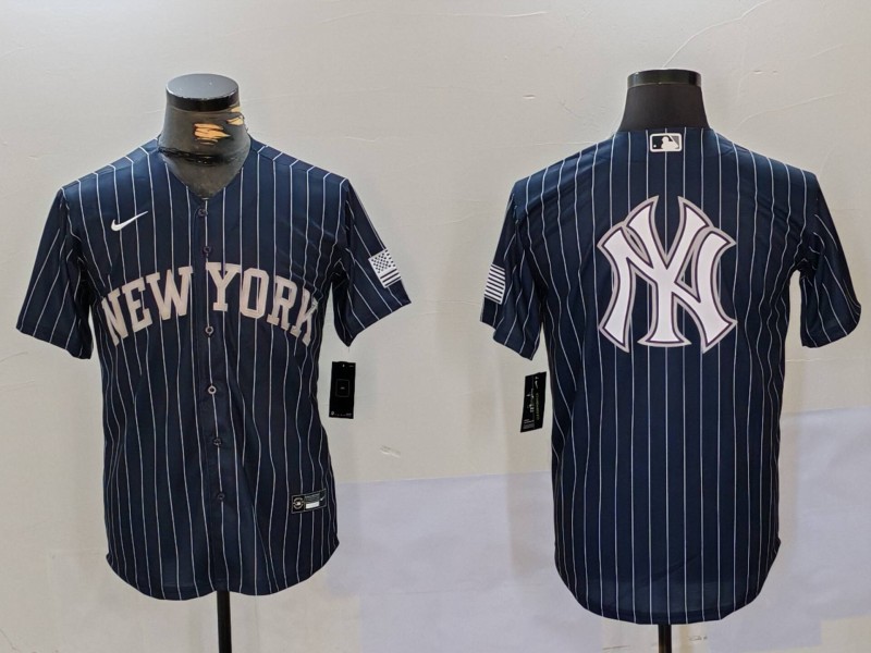 Men New York Yankees Blank Blue stripe joint name 2024 Nike MLB Jersey style 91221